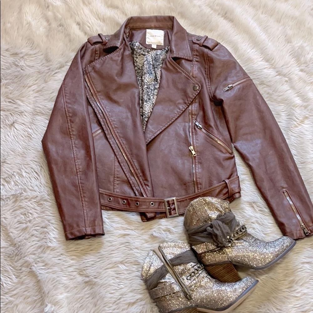 NWOT Brown leather moto jacket
